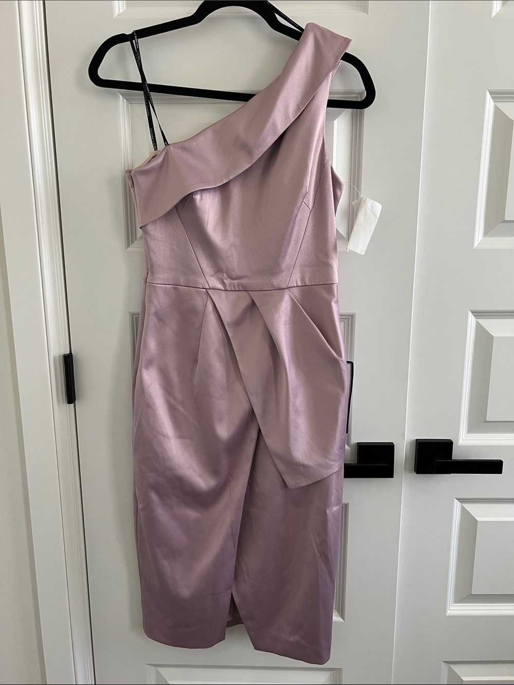 Vince Camuto One-Shoulder Satin Midi Dress in Dusty Lilac
